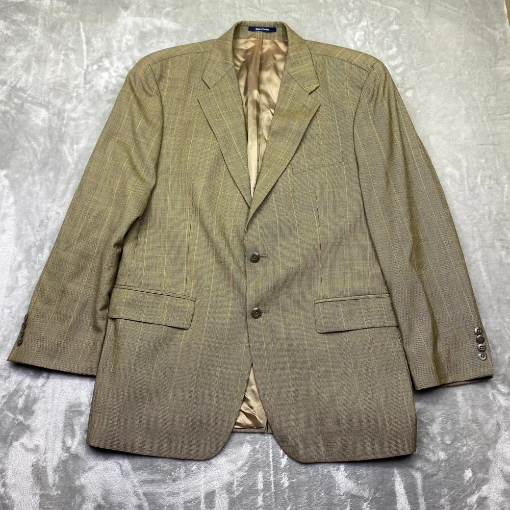 VTG Chaps‎ by Ralph Lauren Mens Plaid Wool Blend Blazer Jacket Size 46T Canada